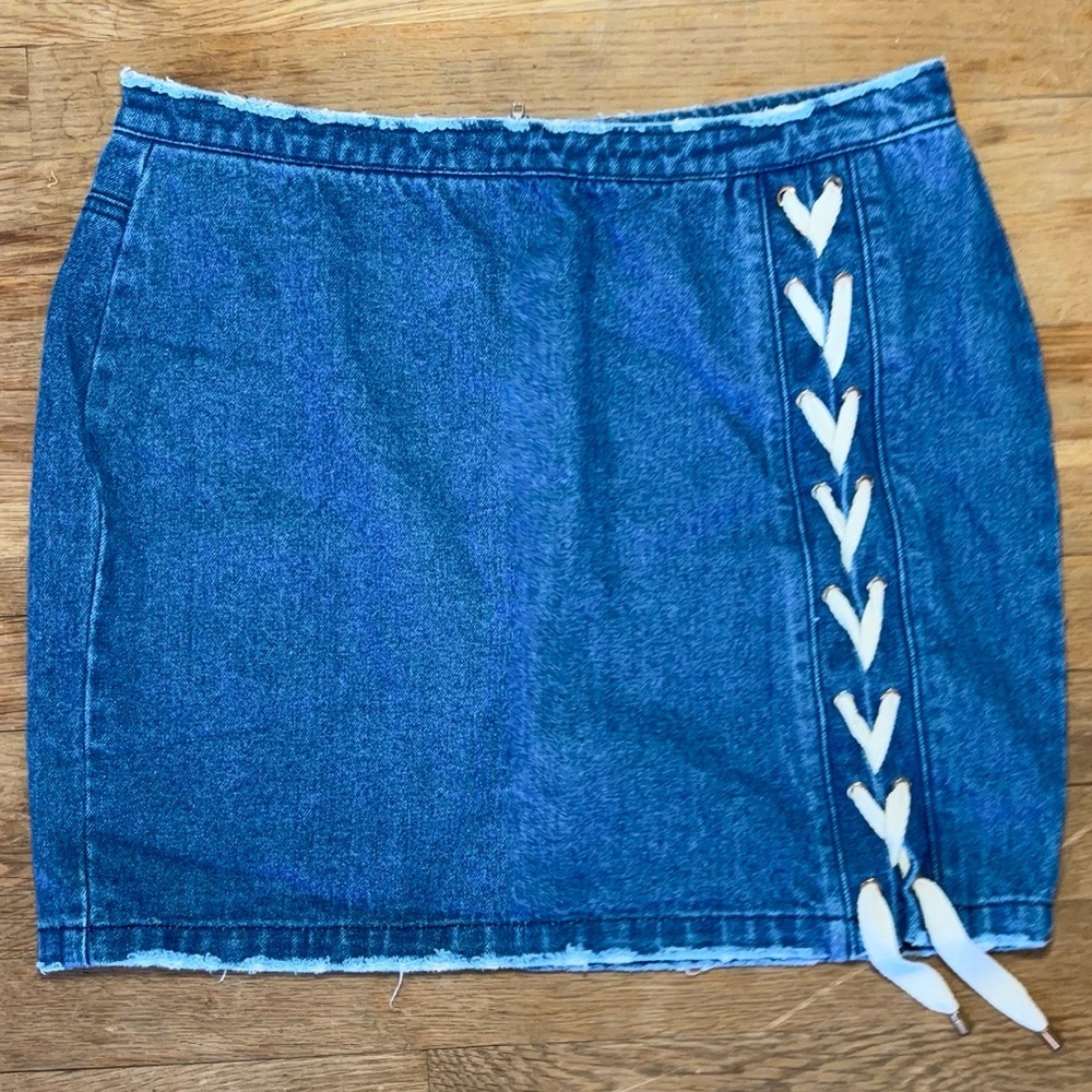 Misguided Corset Detail Denim Mini Jean Skirt Zipper Back Size 10